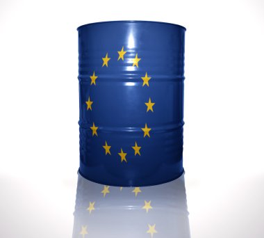 Beyaz arka plan üzerinde Avrupa Birliği bayrağı ile namlu