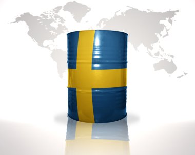 Dünya harita arka plan üzerinde İsveç bandıralı ile namlu