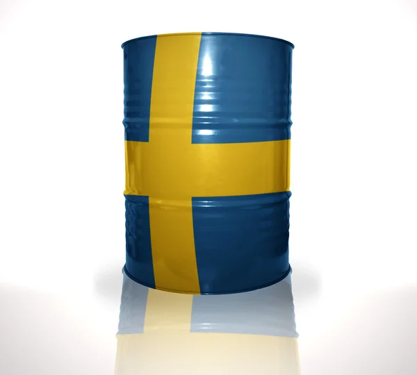 Beyaz arka plan üzerinde İsveç bandıralı ile namlu — Stok fotoğraf