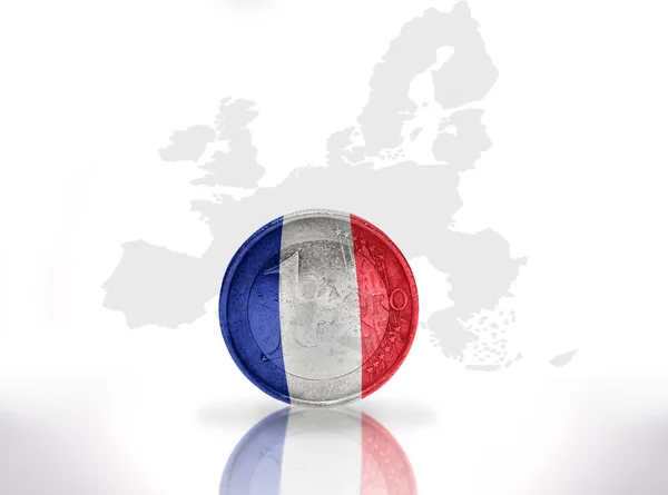 Moneda euro con bandera francesa en el mapa de la Unión Europea —  Fotos de Stock