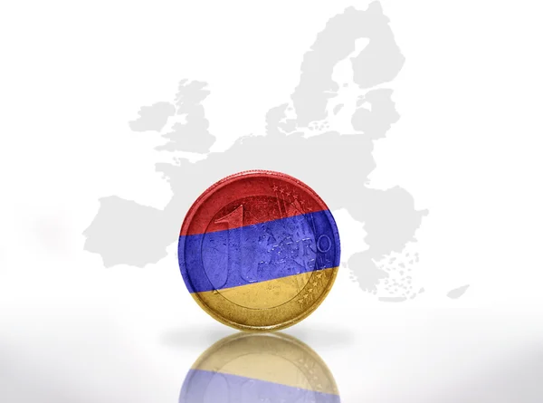 Euro coin with armenian flag on the european union map background — Stock Photo, Image