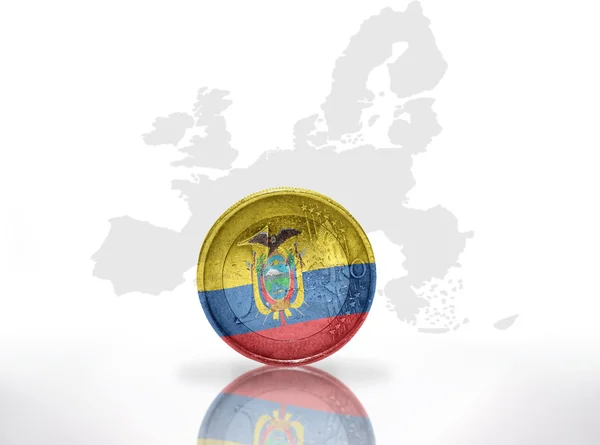Euro coin with ecuadorian flag on the european union map background — Stock Photo, Image