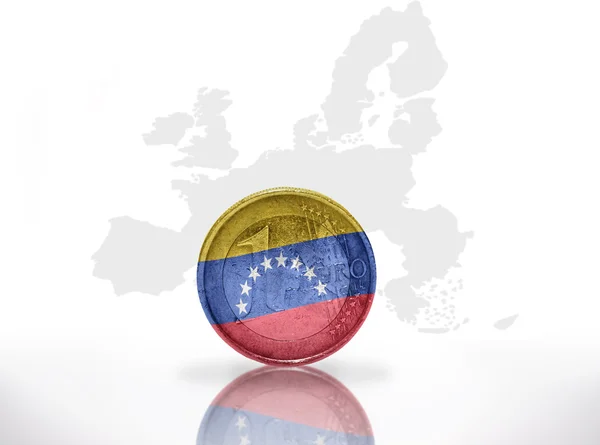 Eurokolikko, jossa on Venezuelan lippu Euroopan unionin kartalla — kuvapankkivalokuva