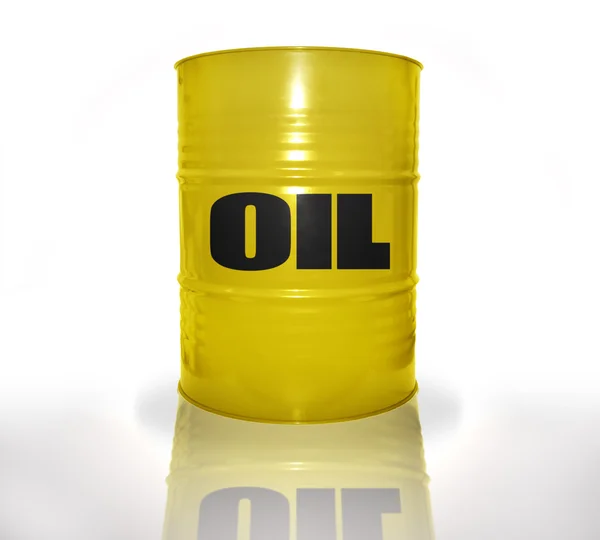 Yellow barrel with oil on the white background — Stock Photo, Image