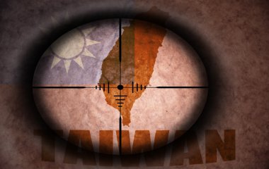 sniper scope aimed at the vintage taiwan flag and map clipart