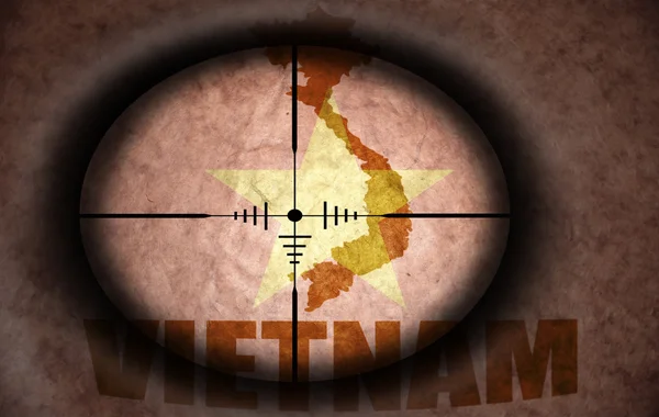 Odstřelovač obor zaměřený na vinobraní Vietnamská vlajka a mapa — Stock fotografie