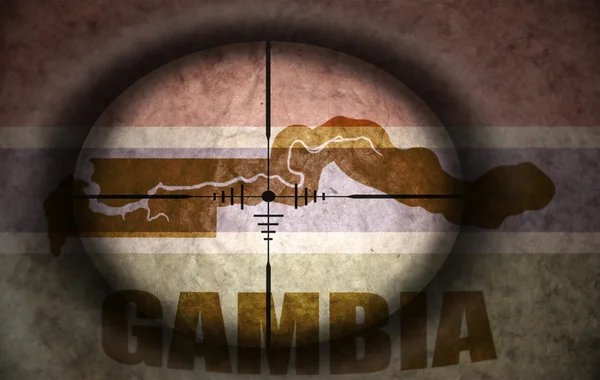 Sniper scope aimed at the vintage gambia flag and map — Stock Photo, Image