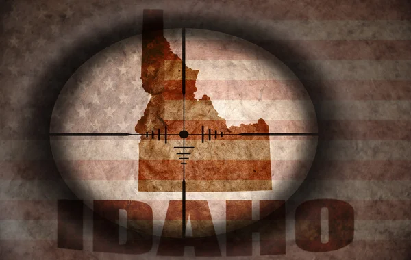 Zakres nochkin zmierzające do rocznika amerykańskiej flagi i idaho mapę stanu — Zdjęcie stockowe