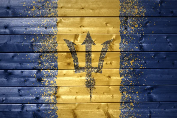 Malovaný vlajka Barbadosu na dřevěné textury — Stock fotografie