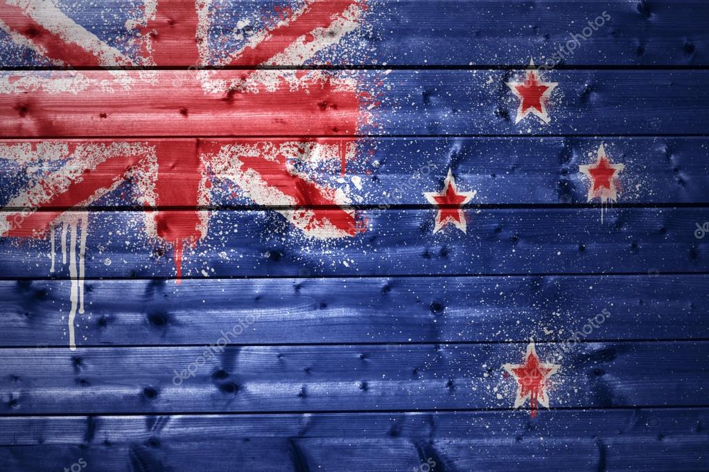 Malade Nya Zeeland Flagga Pa En Tra Textur Stockfotografi C Ruletkka 75832997
