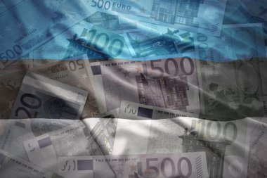 colorful waving estonian flag on a euro money background