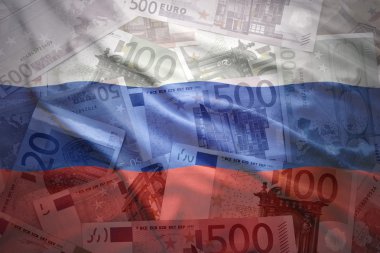 colorful waving russian flag on a euro money background