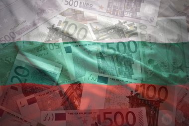 colorful waving bulgarian flag on a euro money background