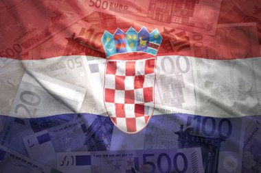 colorful waving croatian flag on a euro money background
