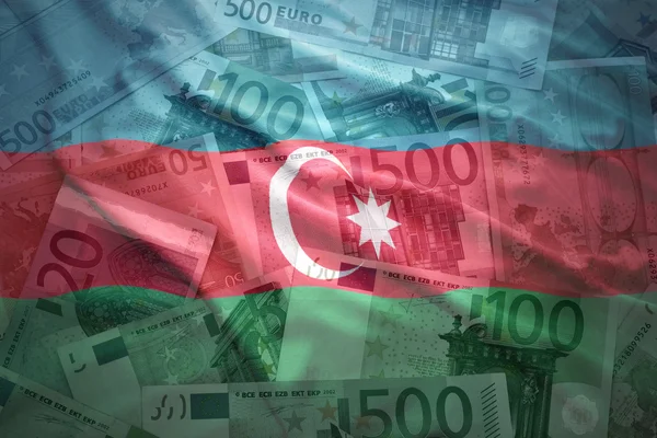Colorful waving azerbaijani flag on a euro money background — Stok fotoğraf