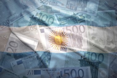 colorful waving argentinean flag on a euro money background