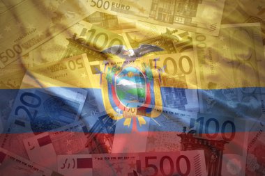 colorful waving ecuadorian flag on a euro money background