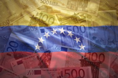 colorful waving venezuelan flag on a euro money background