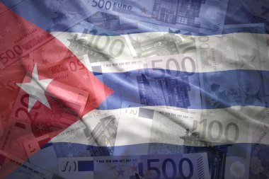 colorful waving cuban flag on a euro money background