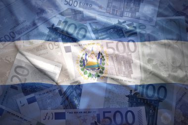 colorful waving salvadoran flag on a euro money background
