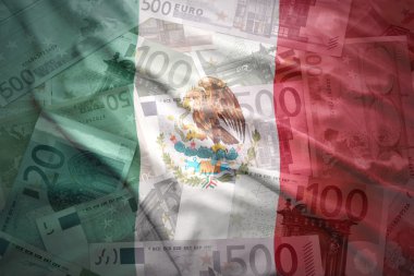 colorful waving mexican flag on a euro money background