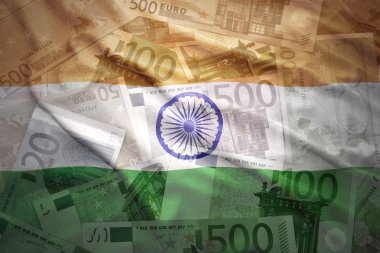 colorful waving indian flag on a euro money background