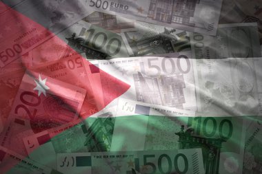 colorful waving jordan flag on a euro money background