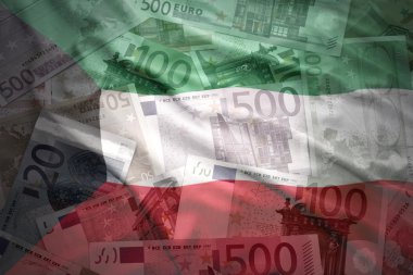 colorful waving kuwait flag on a euro money background
