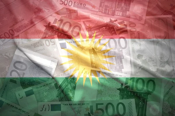 Colorful waving kurdish flag on a euro money background — Stockfoto