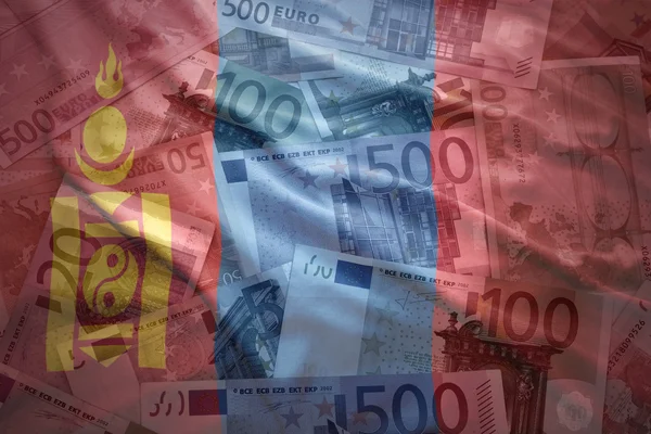 Colorful waving mongolian flag on a euro money background — Stock Photo, Image