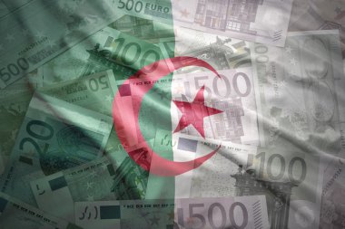 colorful waving algerian flag on a euro money background