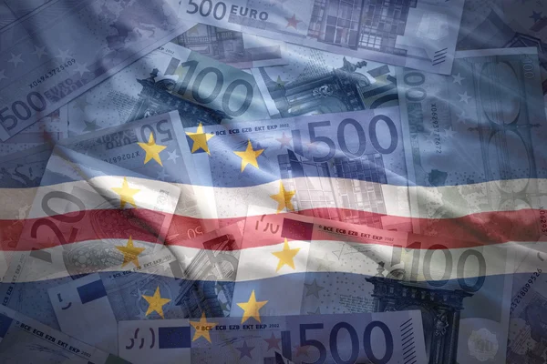 Colorful waving cape verde flag on a euro money background — Stock Photo, Image