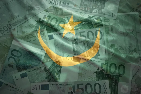 Drapeau mauritanien agitant coloré sur un fond d'argent euro — Photo