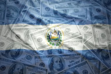 colorful waving salvadoran flag on a american dollar money background