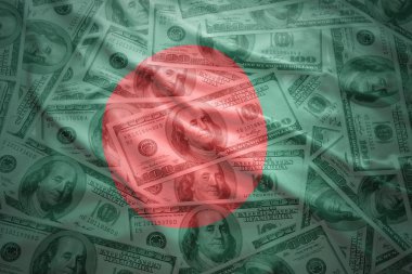 colorful waving bangladeshi flag on a american dollar money background
