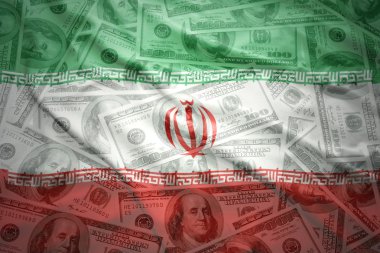 colorful waving iranian flag on a american dollar money background