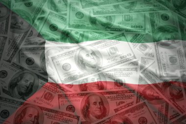 colorful waving kuwait flag on a american dollar money background