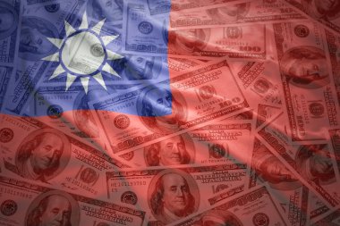 colorful waving taiwan flag on a american dollar money background