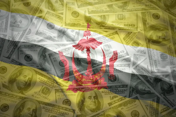 Colorful waving brunei flag on a american dollar money background — Stok fotoğraf