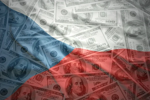 Kolorowe machać flaga Czeska na amerykański Dolar pieniądze — Zdjęcie stockowe