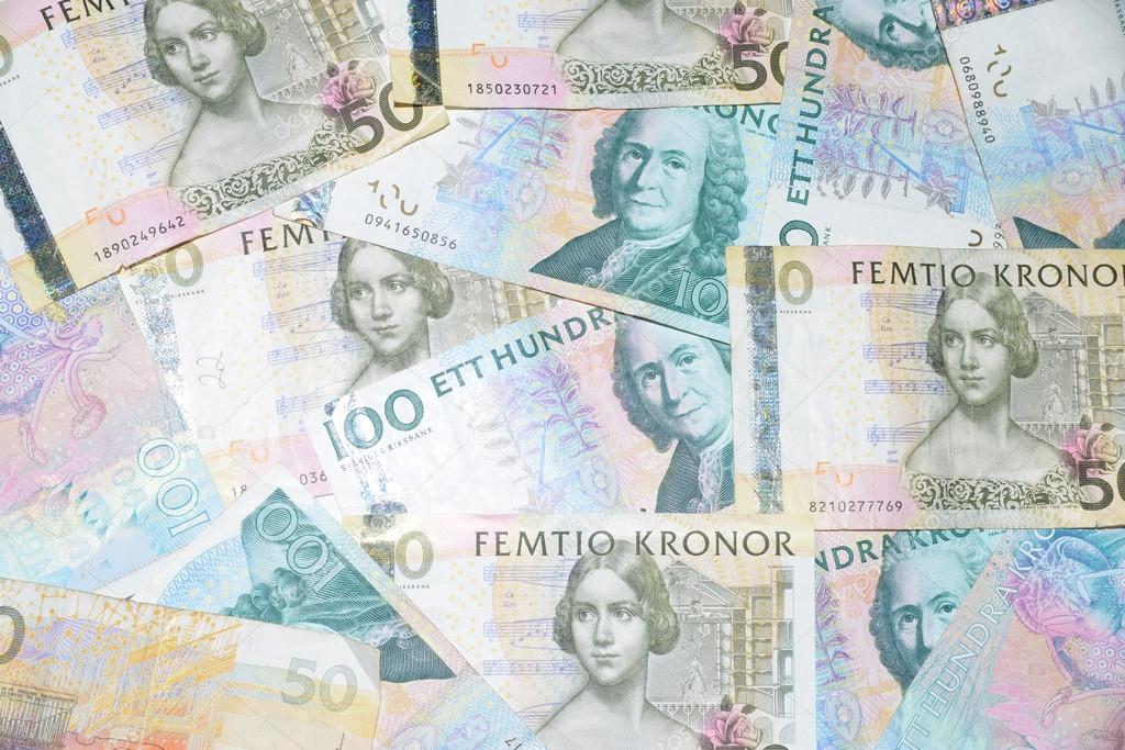 diffirent swedish money on the white background