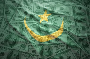 Amerikan Doları para arka plan üzerinde renkli sallanan Moritanya bayrak