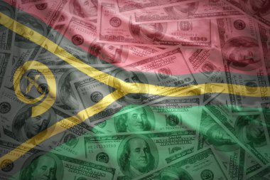 Amerikan Doları para arka plan üzerinde renkli sallanan Vanuatu Cumhuriyeti bayrağı
