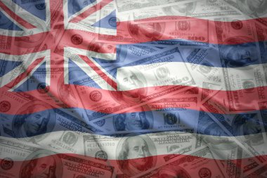 Amerikan Doları para arka plan üzerinde renkli sallanan hawaii Devlet bayrağı
