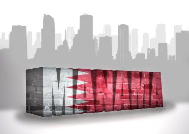 metin Manama Bahrain yakınındaki soyut şehir silüeti bayrağı ile 
