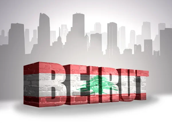 Text Beirut with national flag of Lebanon near abstract silhouette of the city — Stock Photo, Image
