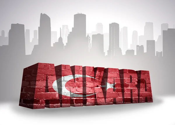 Texte Ankara avec drapeau national de la Turquie près de la silhouette abstraite de la ville — Photo