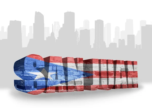 Text san juan with national flag of puerto rico near abstract silhouette of the city — Zdjęcie stockowe