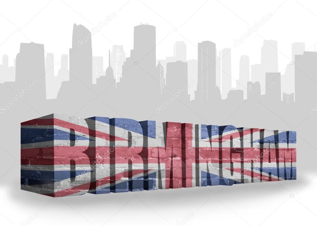 text Birmingham with national flag of great britain