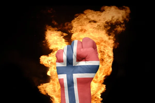 Fire fist with the national flag of norway — Stock Photo, Image